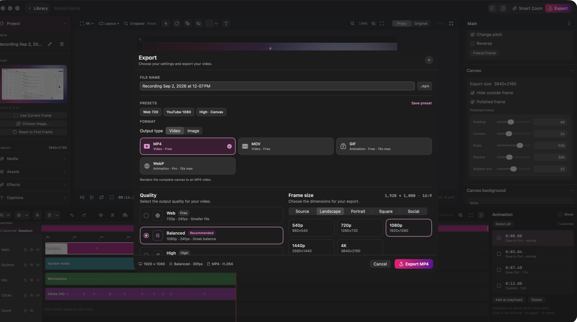 Export a local MP4