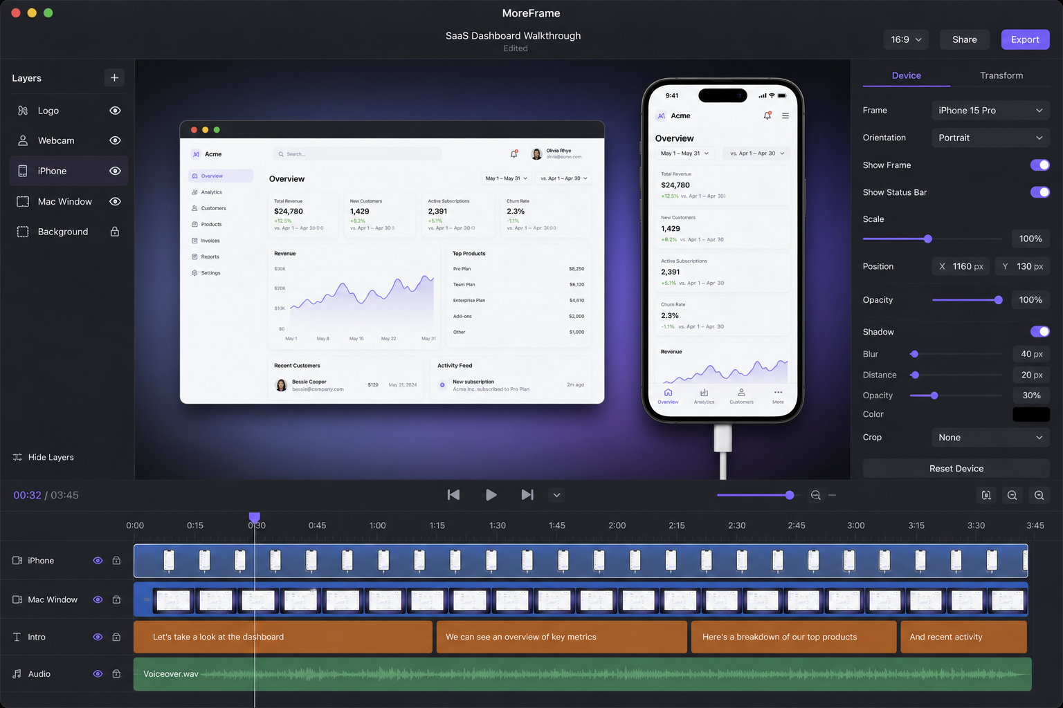 iPhone recording in MoreFrame